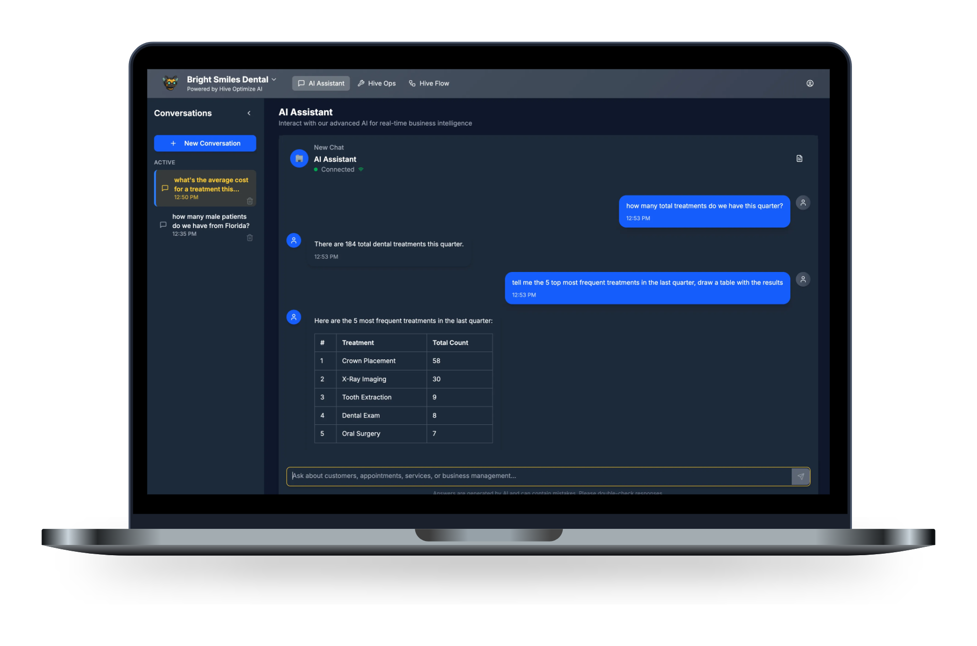 Hive Optimize AI Assistant chat interface on a laptop