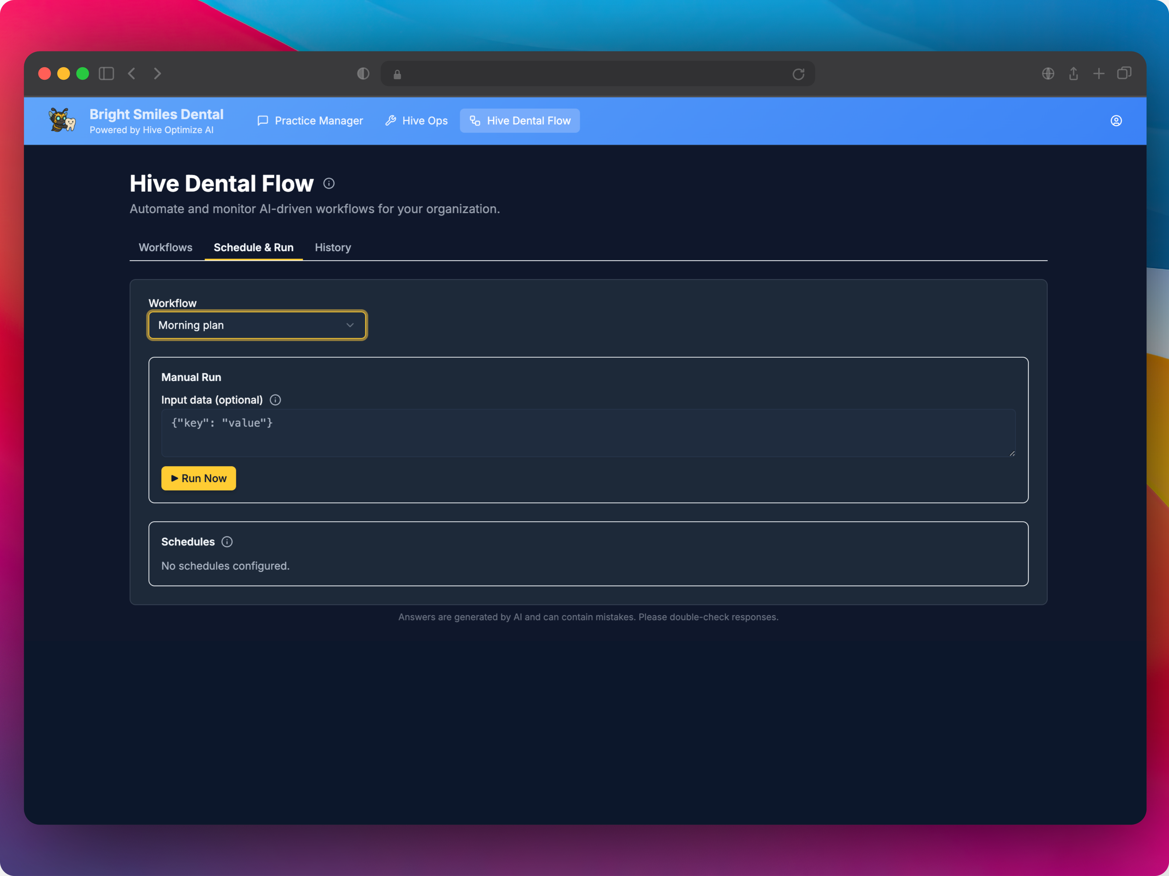Hive Dental Flow workflow scheduling and automation interface