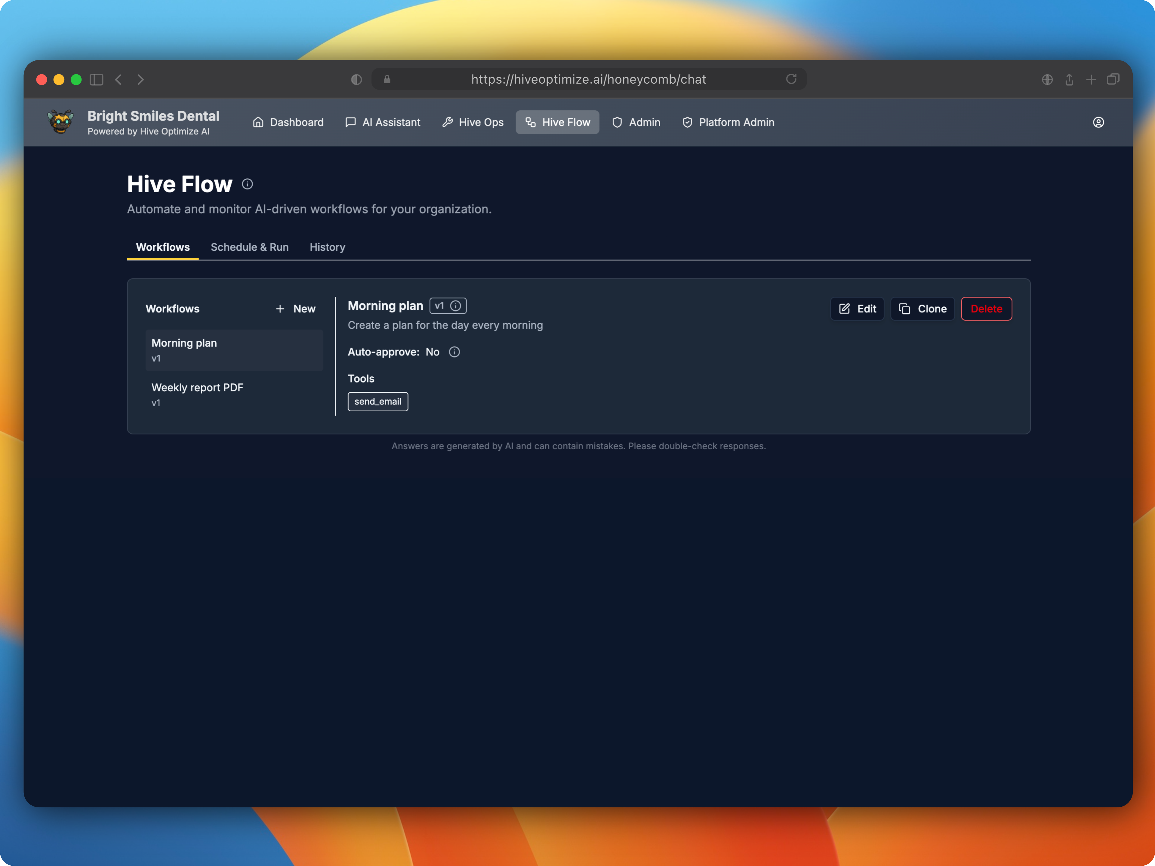 Hive Flow workflow definitions and automation interface